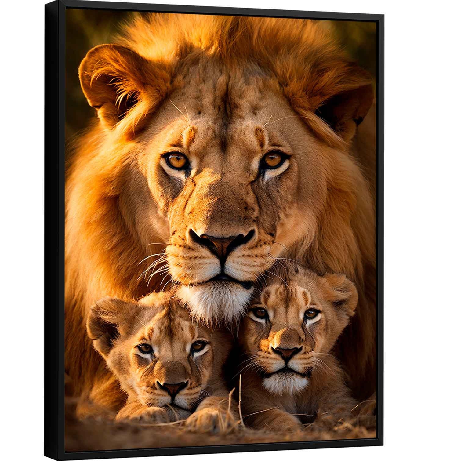 Lion Family Canvas – Father & Cubs Portrait | Artbyusuf