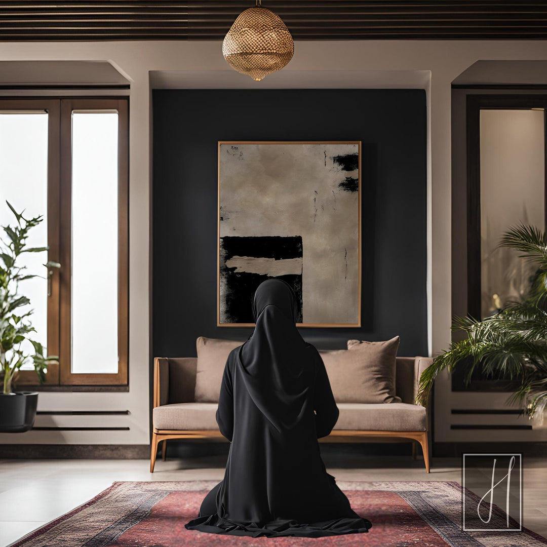 Minimalist Kaaba Art Print – Wabi Sabi Islamic Wall Poster