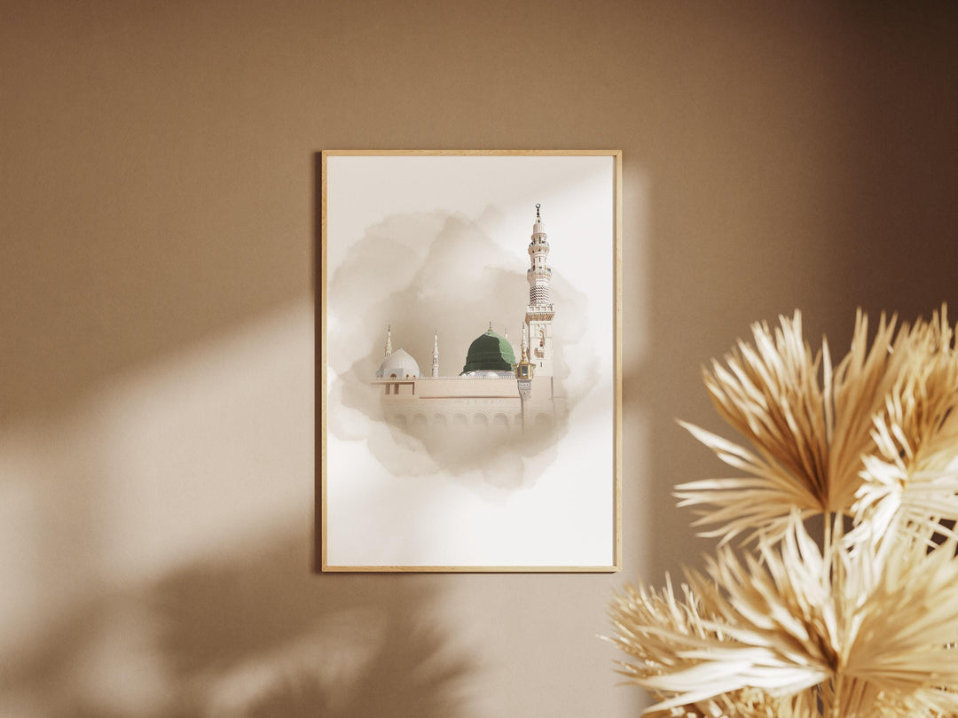 Al Masjid Al Nabawi Mosque wall art print in minimalist Islamic design
