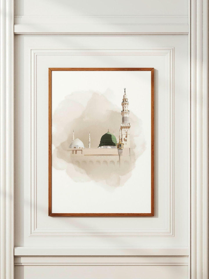 Close-up view of mosque motif with rich colors on archival paper