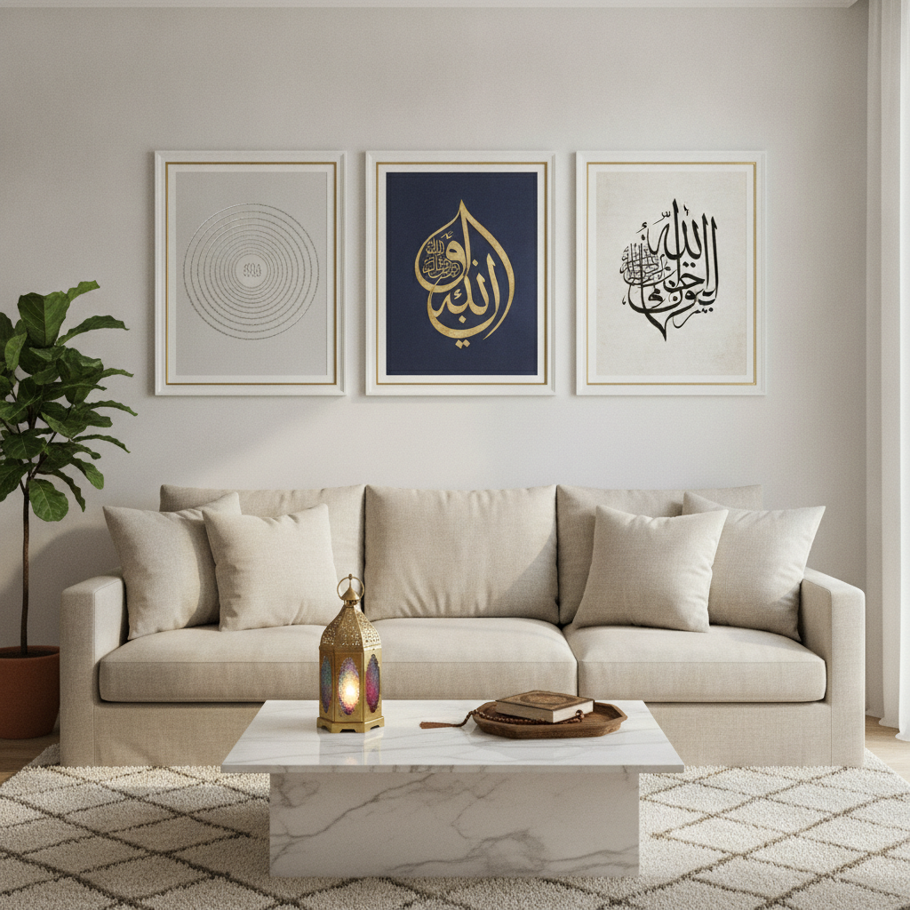 How to Choose the Perfect Islamic Wall Art for Your Living Room — Size Charts, Theme Picks (Ayatul Kursi, 99 Names, Arabic Calligraphy), Placement Templates & Shoppable Ideas