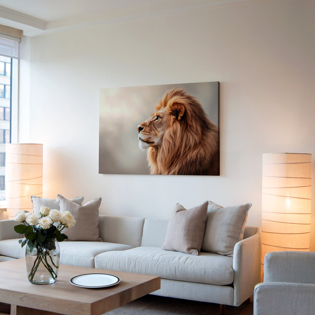 Majestic Lion Profile Canvas – Minimalist Safari Wall Art