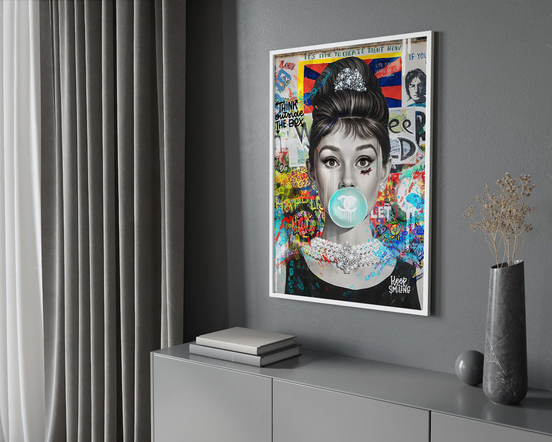 Audrey Hepburn Bubble Gum Graffiti Street Wall Art Canvas Print