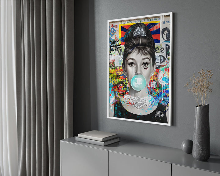 Audrey Hepburn Bubble Gum Graffiti Street Wall Art Canvas Print
