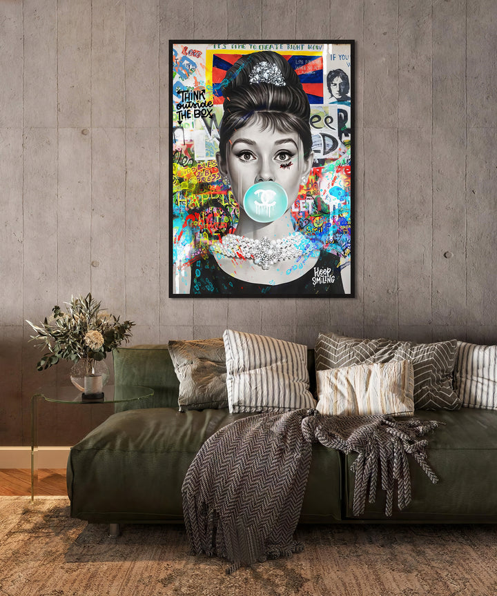 Audrey Hepburn Bubble Gum Graffiti Street Wall Art Canvas Print
