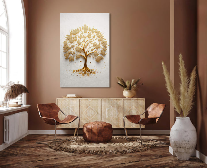 Tree of Life Abstract Golden Canvas Print