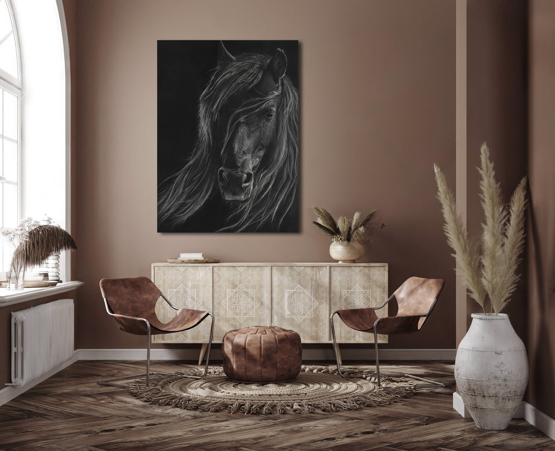 Abstract Black Horse Painting