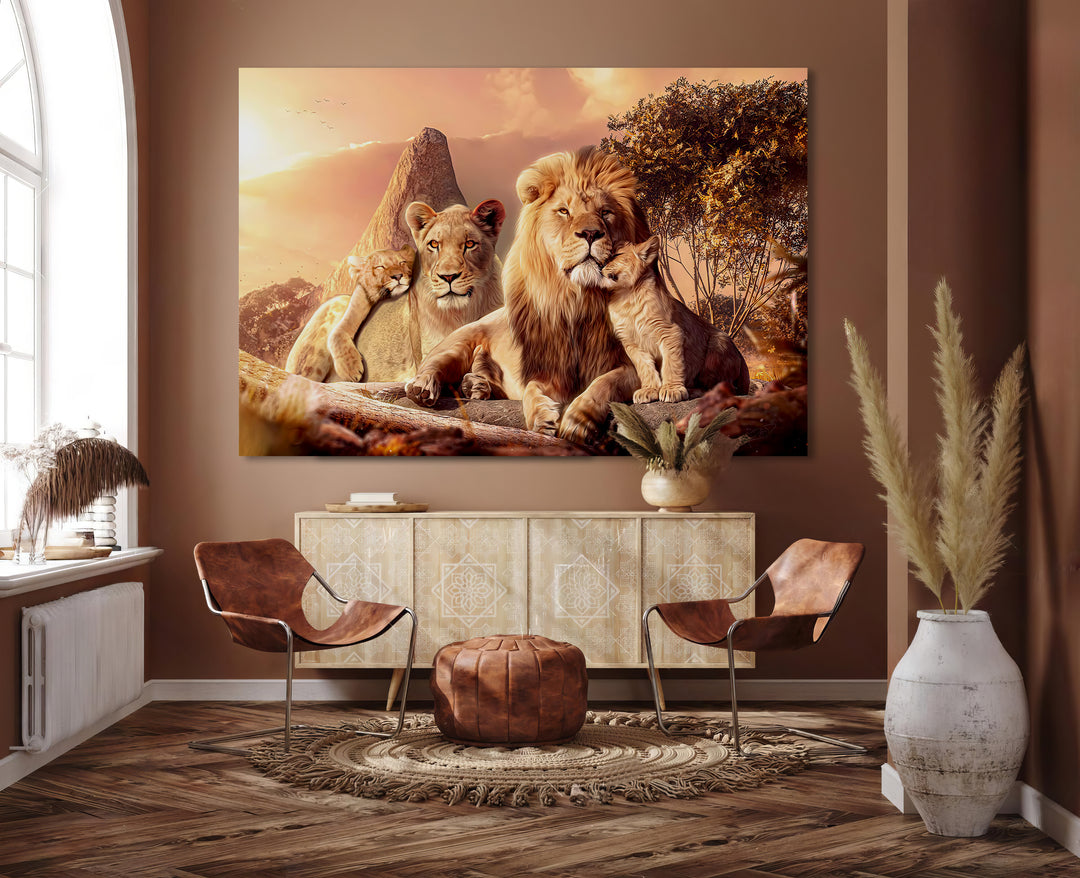 Lion Family Sunset Canvas Print