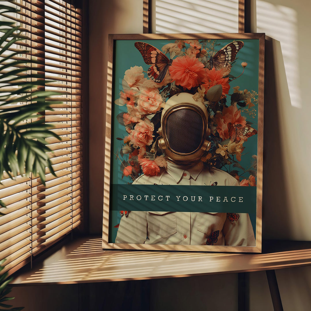 Astronaut in Peace Floral Canvas Print