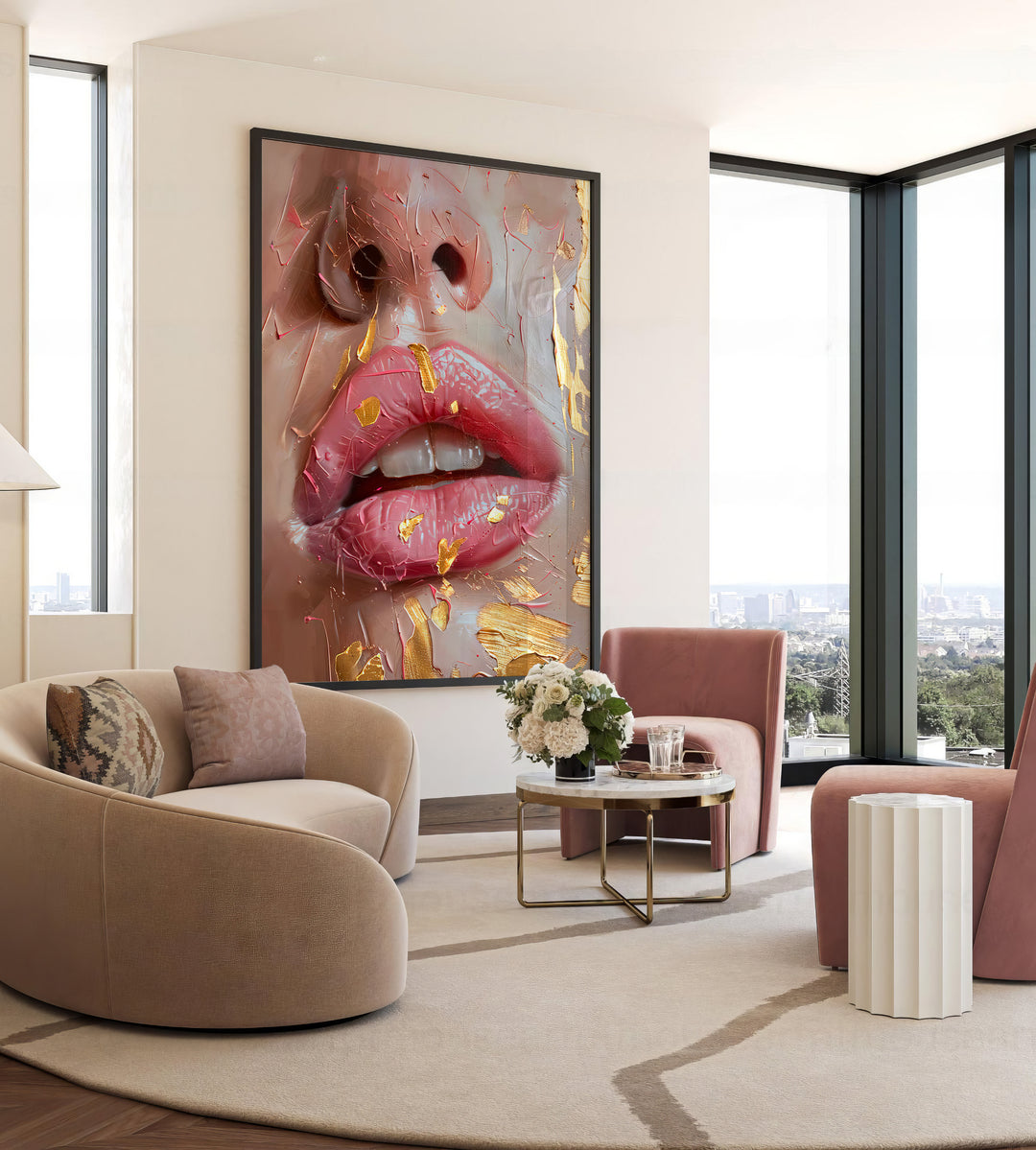 Sexy Pink Lips Asbtract Fashion Wall Art