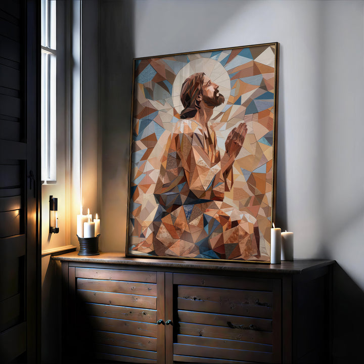 Jesus Geometric Textures Frame  Modern Religious Wall Art Abstract Canvas Print