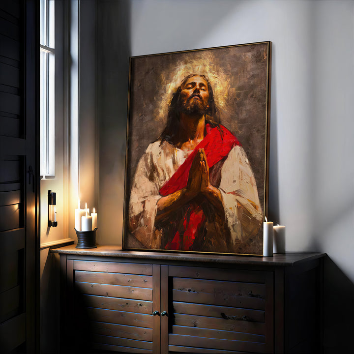 Jesus Praying Abstract Religious Canvas Print