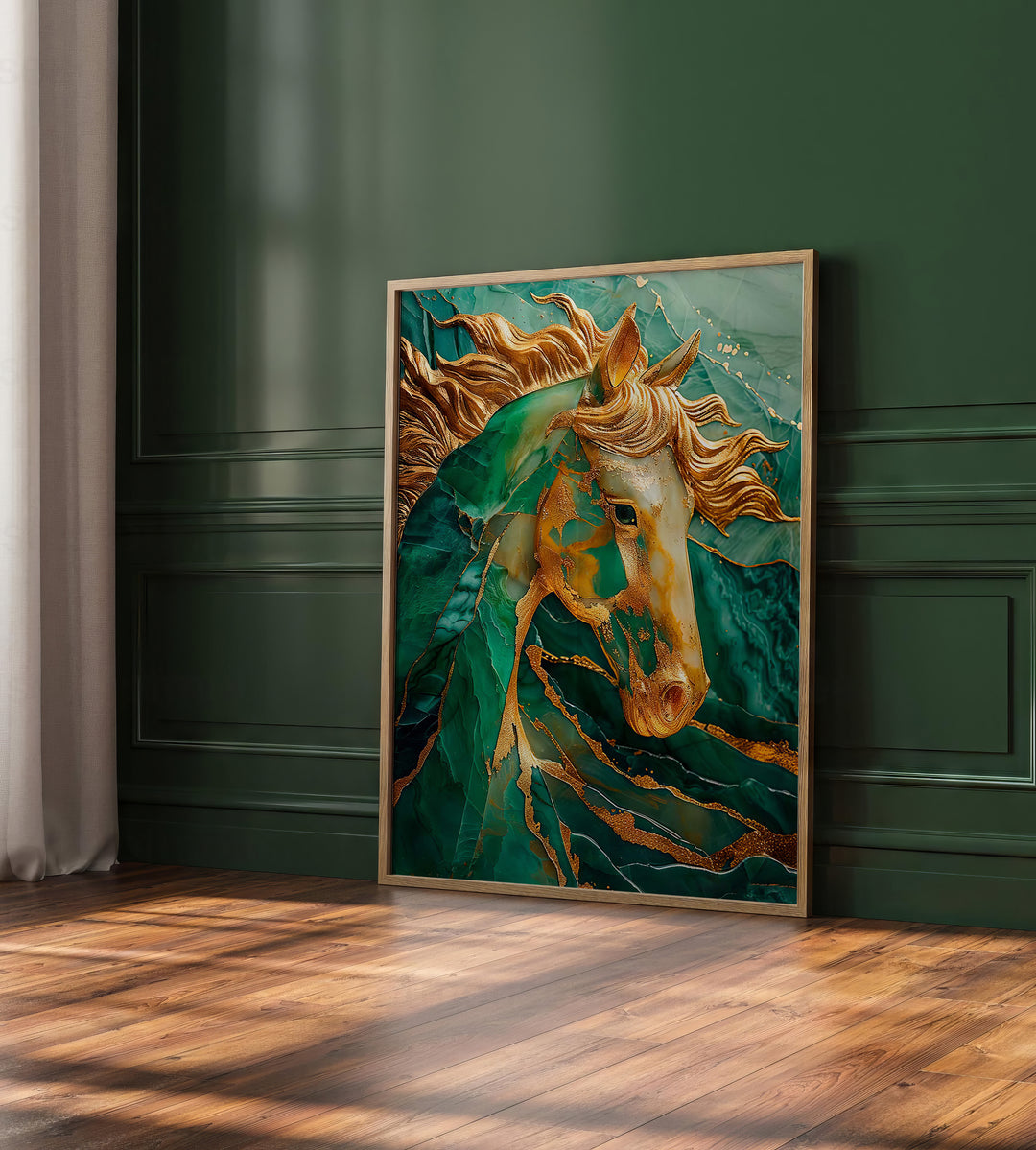 Abstract Emerald Green Gold Horse Canvas Print