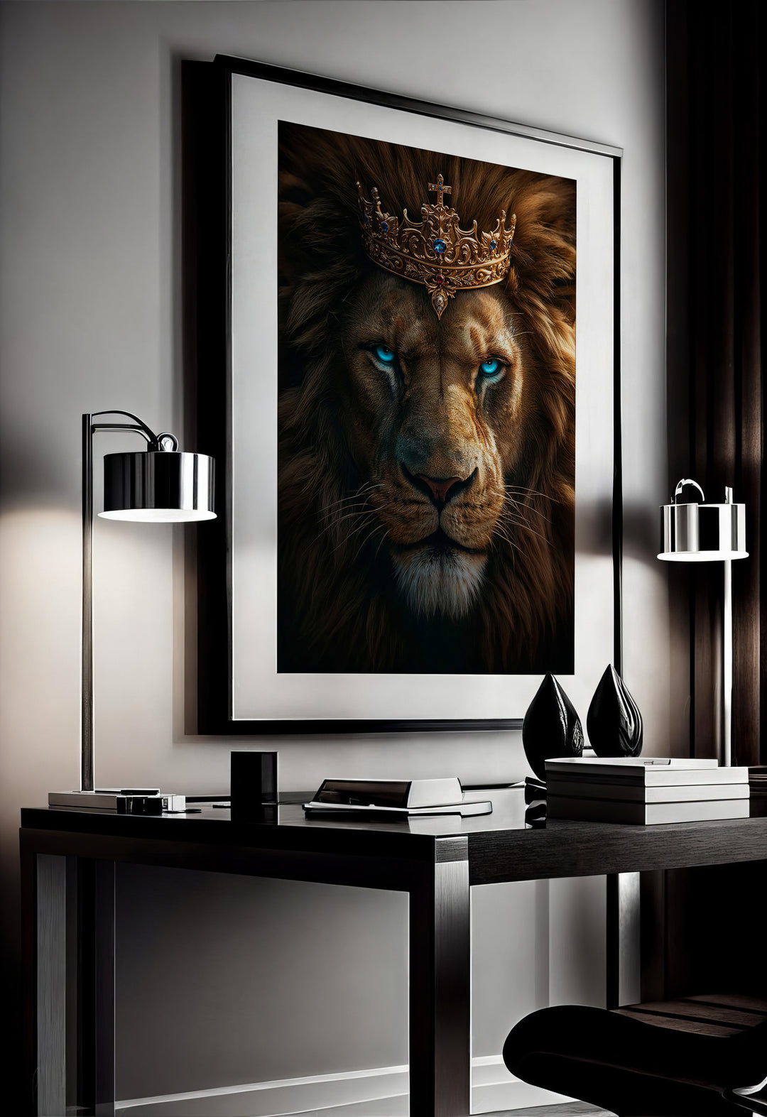 Lion Portrait With Blue Eyes