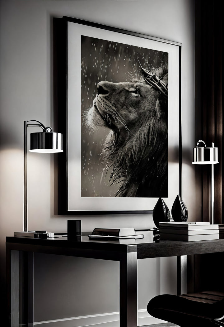 Sacred Lion Canvas Wall Art – Crown of Thorns Lion Print