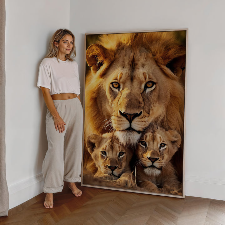Cozy Lion Family With 2 Cubs
