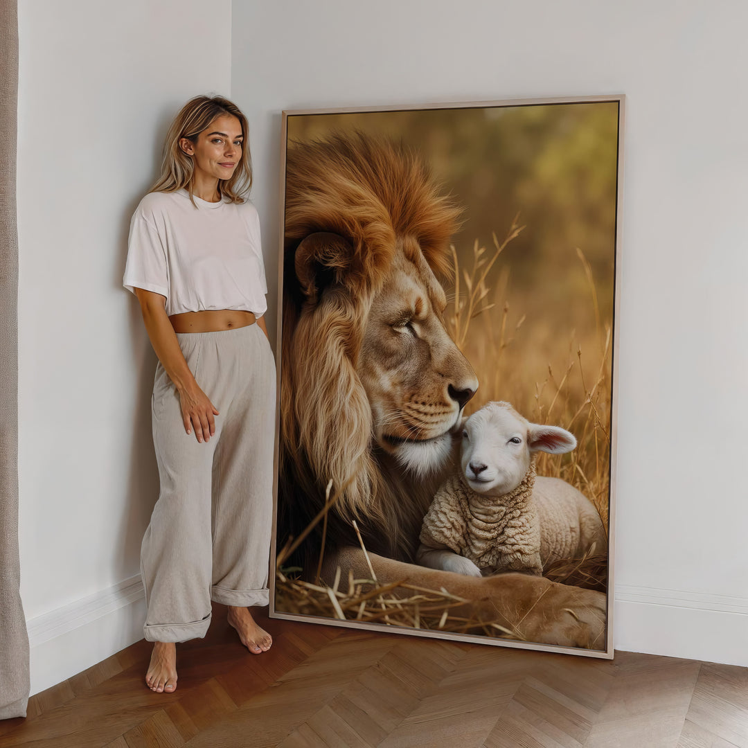 Lion and Lamb Canvas Wall Art – Protector of the Lamb Print