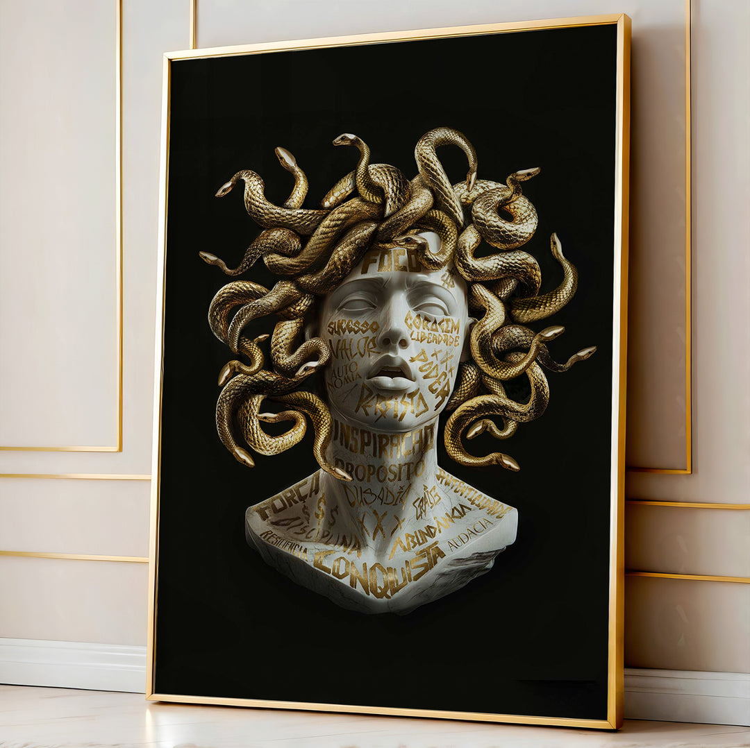 Golden Medusa Canvas – Modern Mythical Wall Art