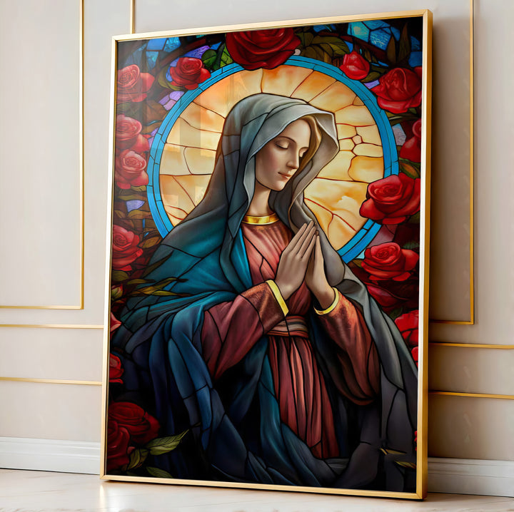 Mary and the Rose Garden Canvas Print – Spiritual Wall Art