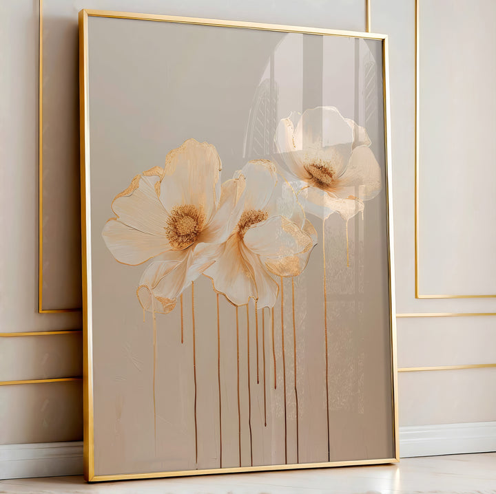 Molten Gold Floral Canvas Wall Art – Elegant Golden Flower