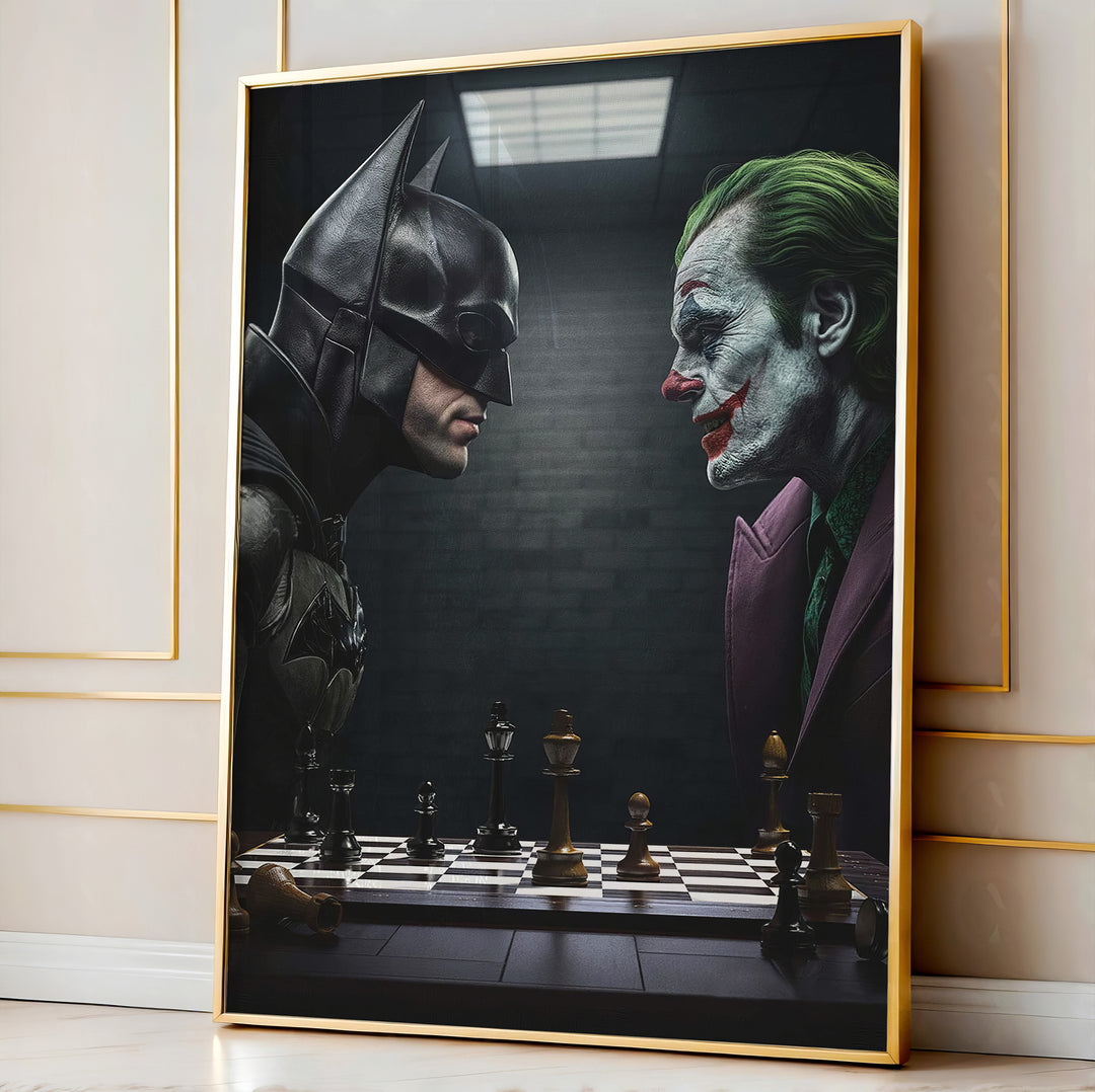 Final Showdown Canvas Print – Bat vs Joker Chess Duel