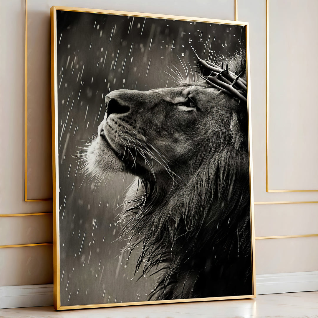 Sacred Lion Canvas Wall Art – Crown of Thorns Lion Print