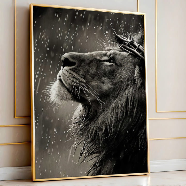 Sacred Lion Canvas Wall Art – Crown of Thorns Lion Print