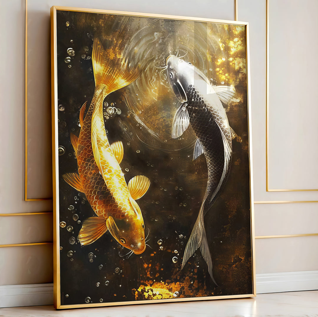 Yin Yang Nature Canvas – Black White Gold Landscape Wall Art