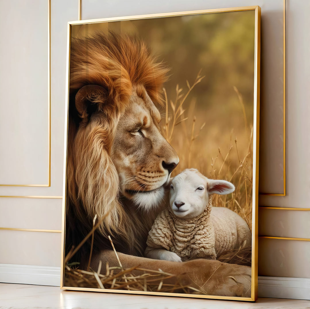 Lion and Lamb Canvas Wall Art – Protector of the Lamb Print
