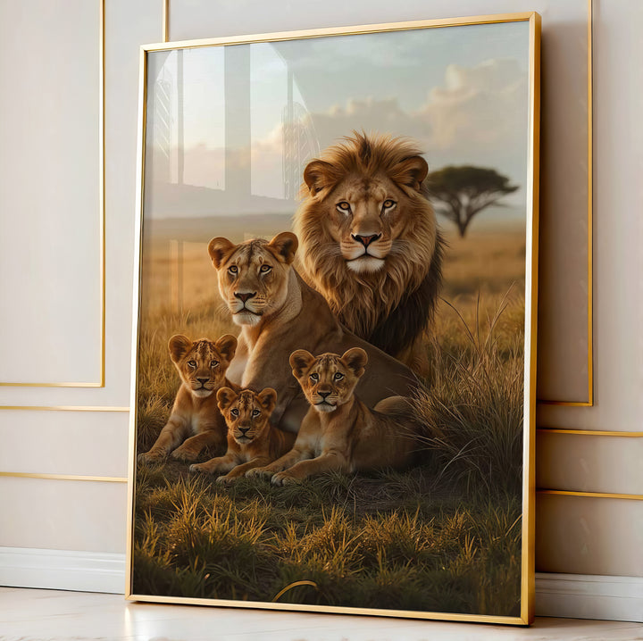 Lion Family in Savannah Canvas – Wild Animal Wall Art