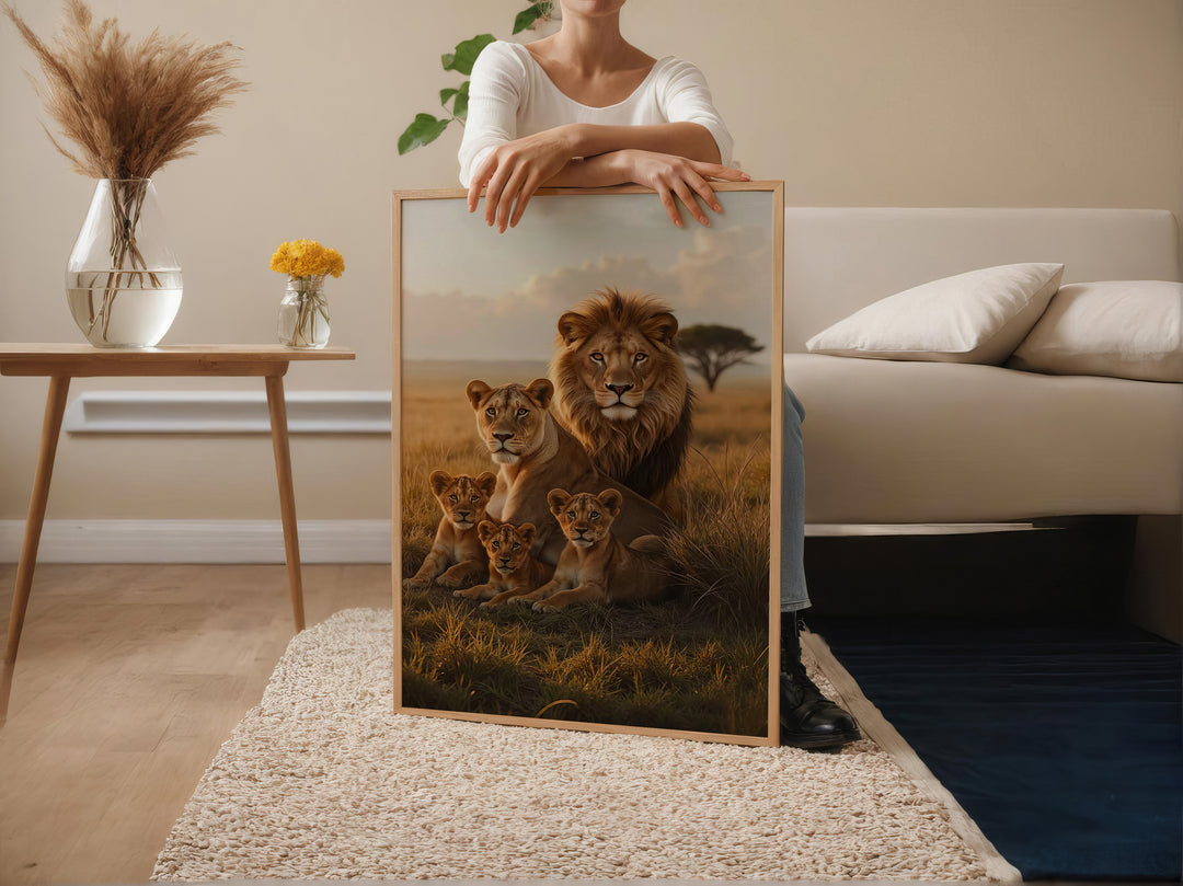Lion Family in Savannah Canvas – Wild Animal Wall Art