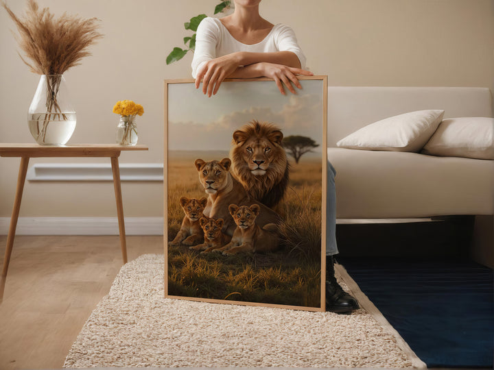 Lion Family in Savannah Canvas – Wild Animal Wall Art