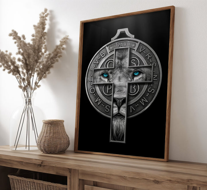 Painting Lion of Judah and Medal of Saint Benedict