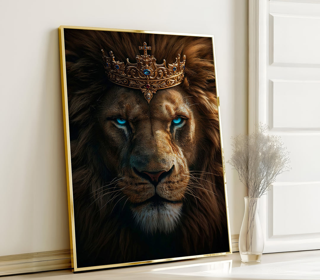 Lion Portrait With Blue Eyes