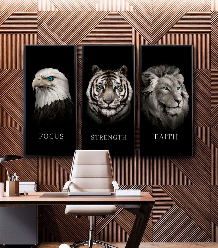 Focus Strength Faith 3 Piece Motivational Home Office Canvas Decor