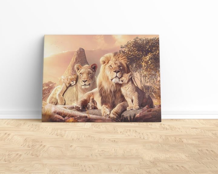 Lion Family Sunset Canvas Print