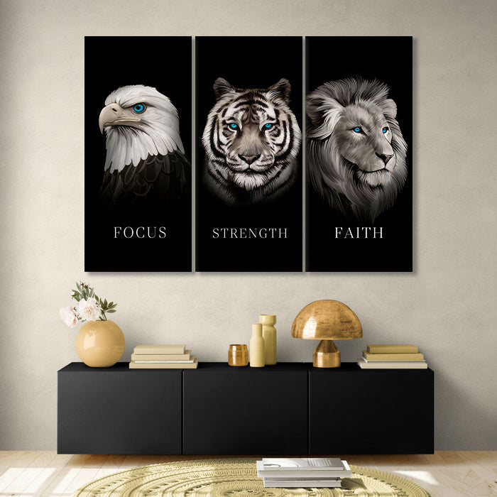 Focus Strength Faith 3 Piece Motivational Home Office Canvas Decor