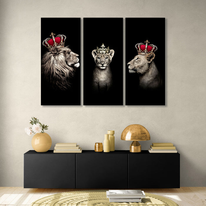Lion King, Royal Lion Family with Crown , Canvas Print
