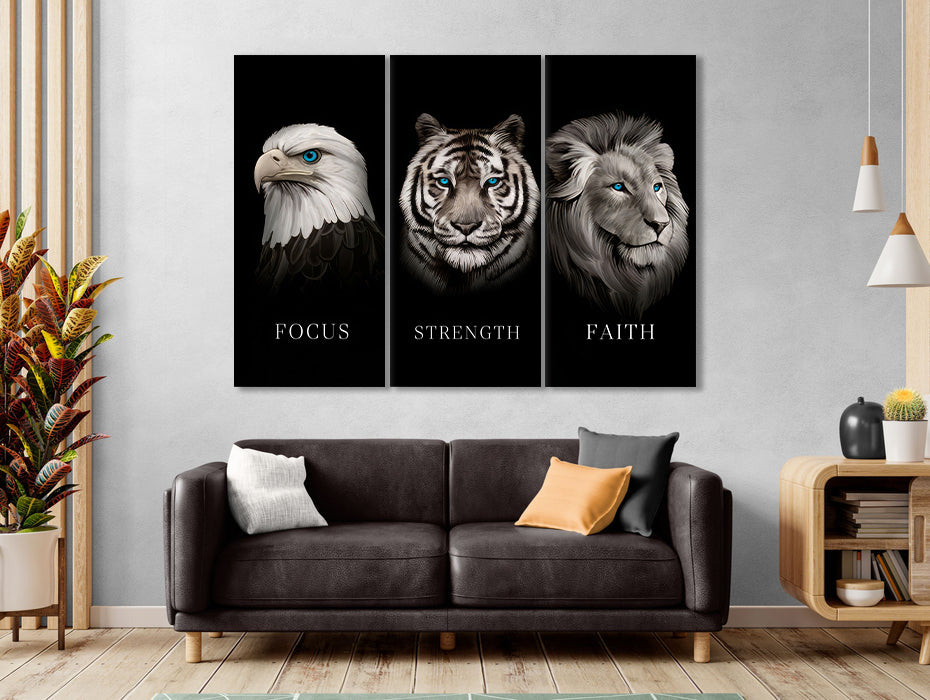 Focus Strength Faith 3 Piece Motivational Home Office Canvas Decor