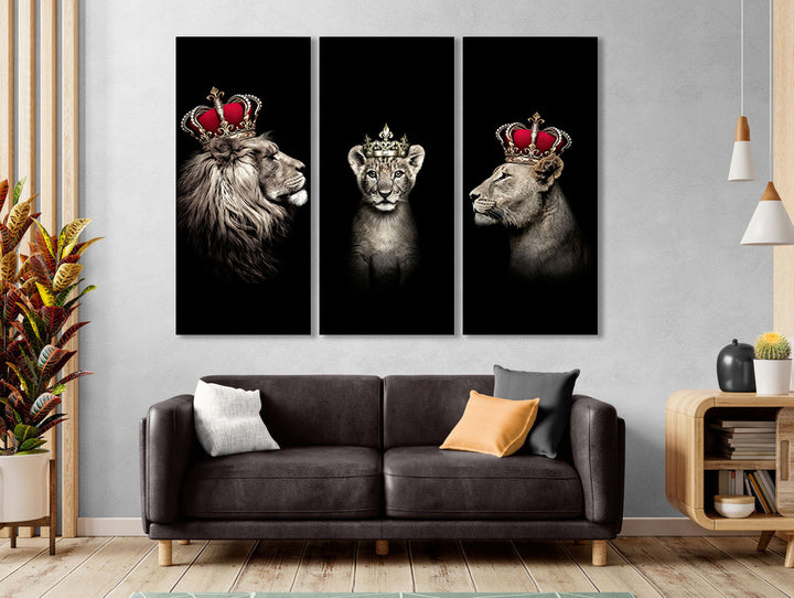 Lion King, Royal Lion Family with Crown , Canvas Print