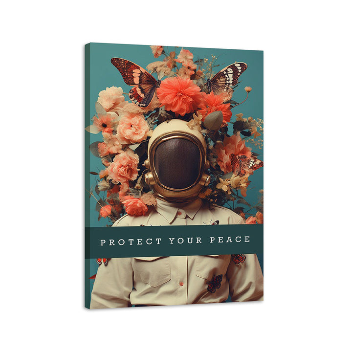 Astronaut in Peace Floral Canvas Print