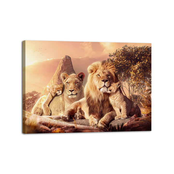Lion Family Sunset Canvas Print