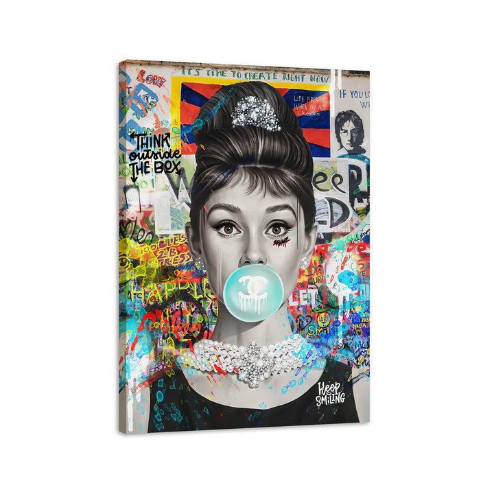 Audrey Hepburn Bubble Gum Graffiti Street Wall Art Canvas Print