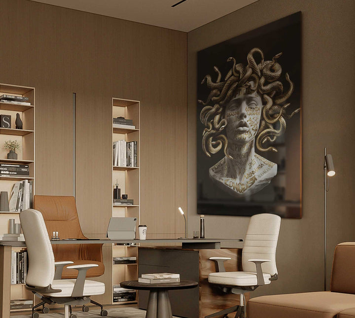 Golden Medusa Canvas – Modern Mythical Wall Art