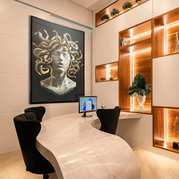 Golden Medusa Canvas – Modern Mythical Wall Art