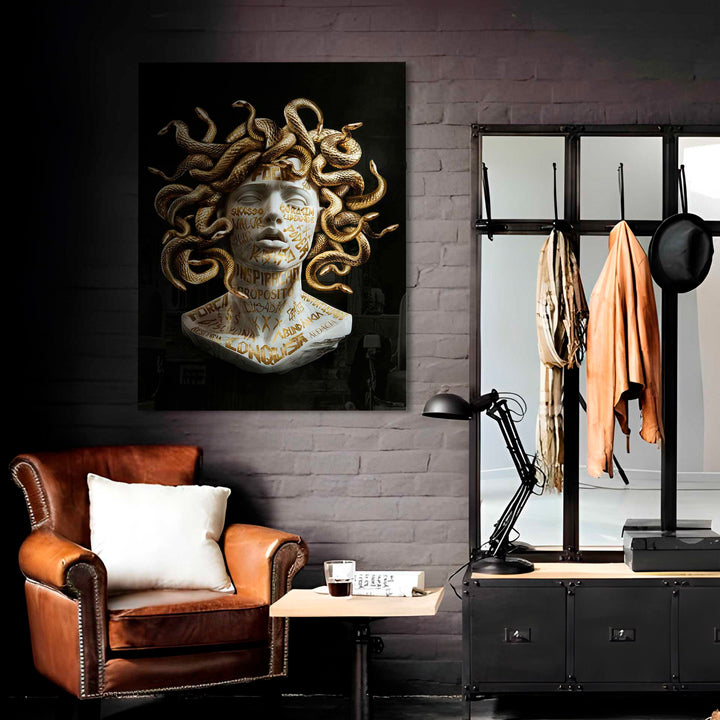 Golden Medusa Canvas – Modern Mythical Wall Art