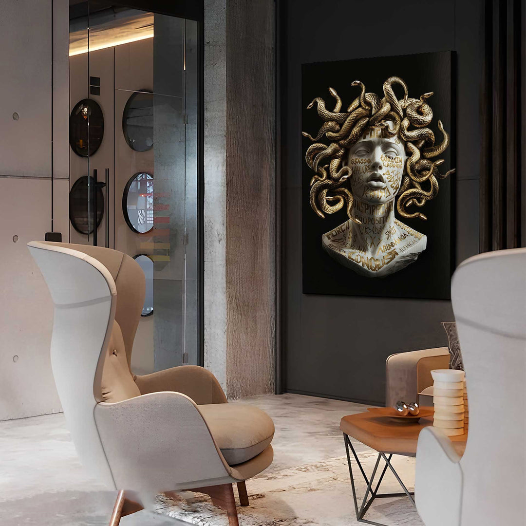 Golden Medusa Canvas – Modern Mythical Wall Art