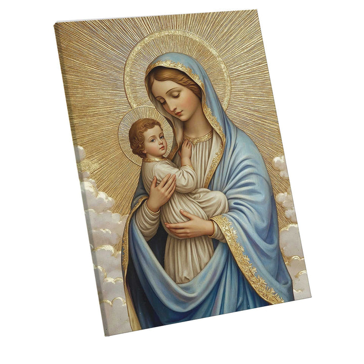 Mary’s Maternal Love Canvas – Sacred Golden Print of Mary and Baby Jesus
