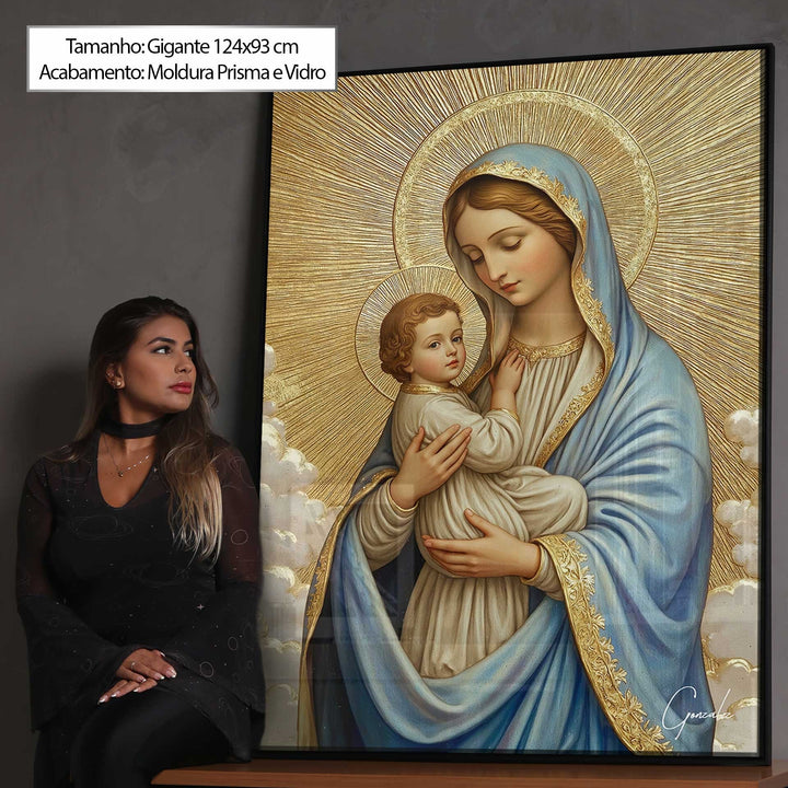 Mary’s Maternal Love Canvas – Sacred Golden Print of Mary and Baby Jesus