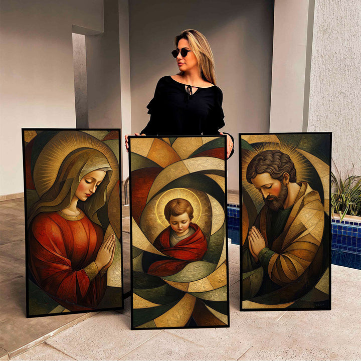 Holy Family Cubism Art 3 Piece